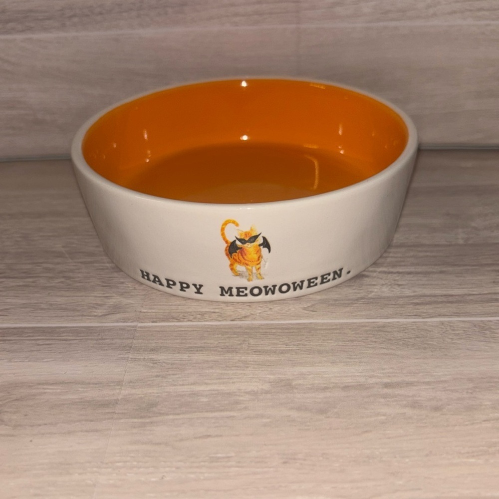 Rae Dunn Halloween Happy Meowoween Pet Dish